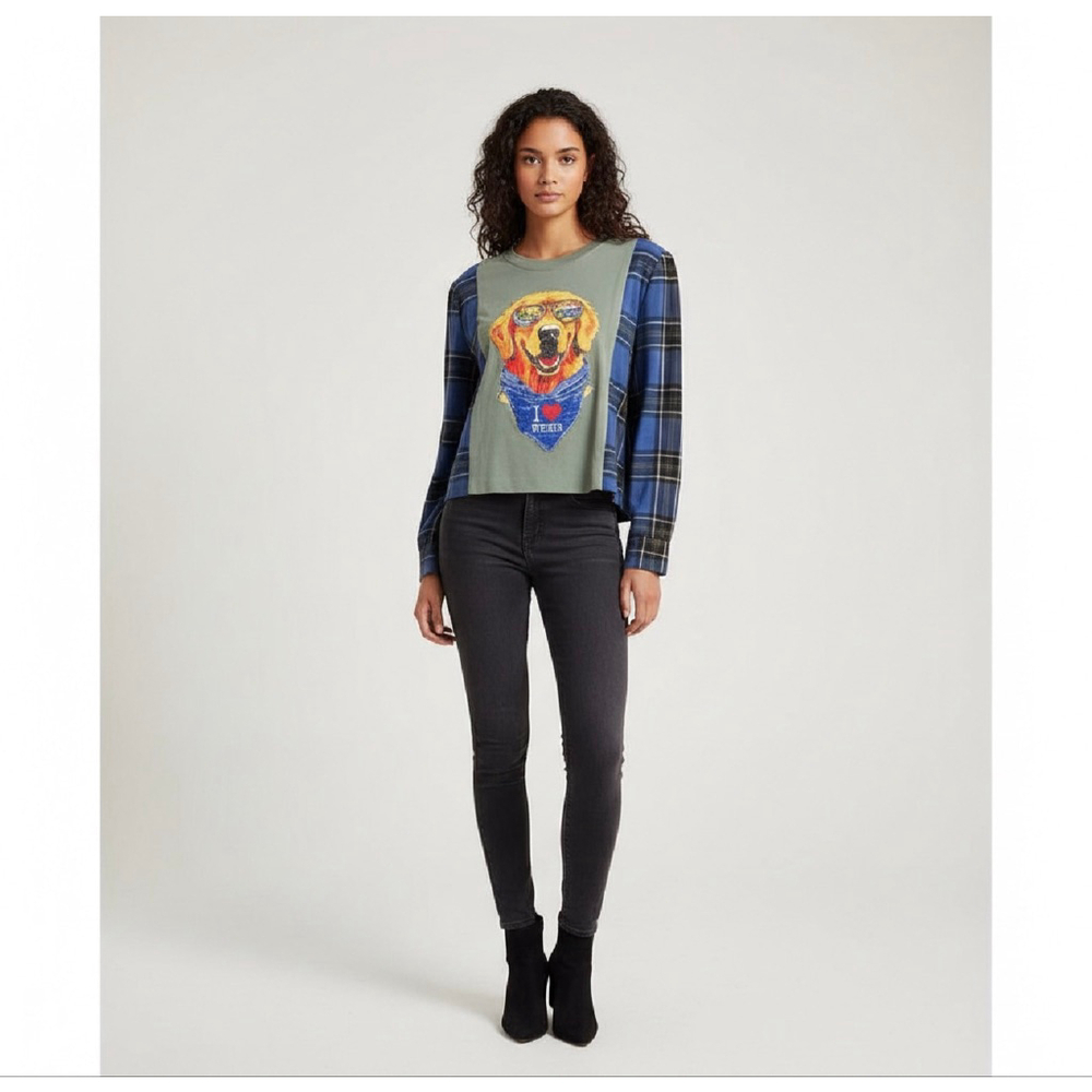 Upcycled California “I ❤️ Weed” Dog Long Sleeve Flannel
